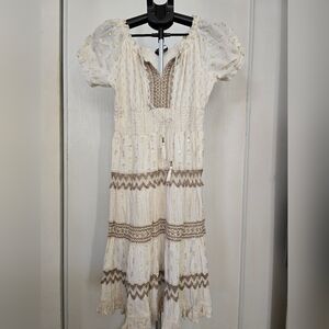 Elegant White and Gold Women's Dress